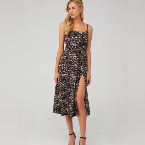 Dark Leopard "Hazel" Midi Dress with Slit - Picture 1 of 3